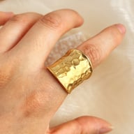 Gold Water-Wave Wide Band Ring | Adjustable Instagram-Style Metal Cuff — view 4