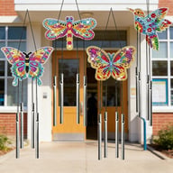 Butterfly Craft Kit, 4-Piece Diamond Painting Wind Chime Set With Colorful Stones & Bells, Creative Craft Supplies For School Projects & Art Class, Craft Kit For Kids' Desk Name Tags — view 4