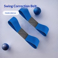 Hand-held golf swing correction band showing proper grip position