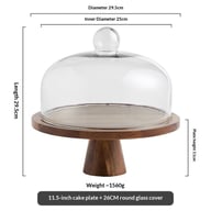 Wooden pedestal serving tray with crystal-clear protective glass dome