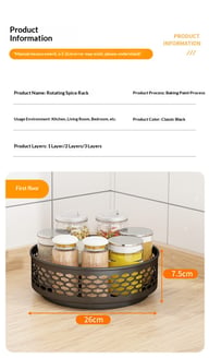 Rotating Spice Rack Carbon Steel Floor-Standing Kitchen Shelf — view 17