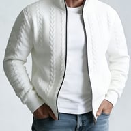Men's Jacquard Stand-Neck Jacket | Textured Bomber Style Canada — view 5