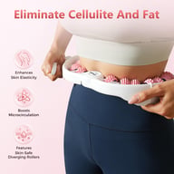 Woman using deep tissue massage roller on waist, showing skin smoothing and tightening benefits