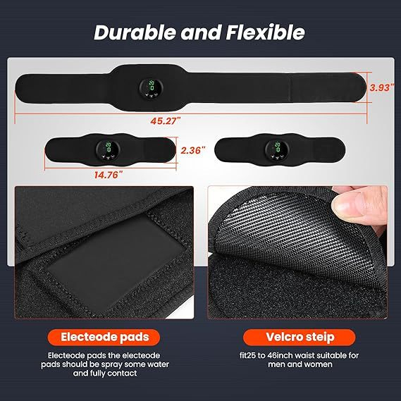 Close-up of EMS belt electrode pads and digital control display
