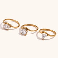 Geometric Zirconia Wave Ring Set | Gold Stainless Steel Band — view 4