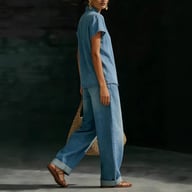 Faux Denim Two-Piece Set | Loose-Fit Top & Wide-Leg Pants — view 8