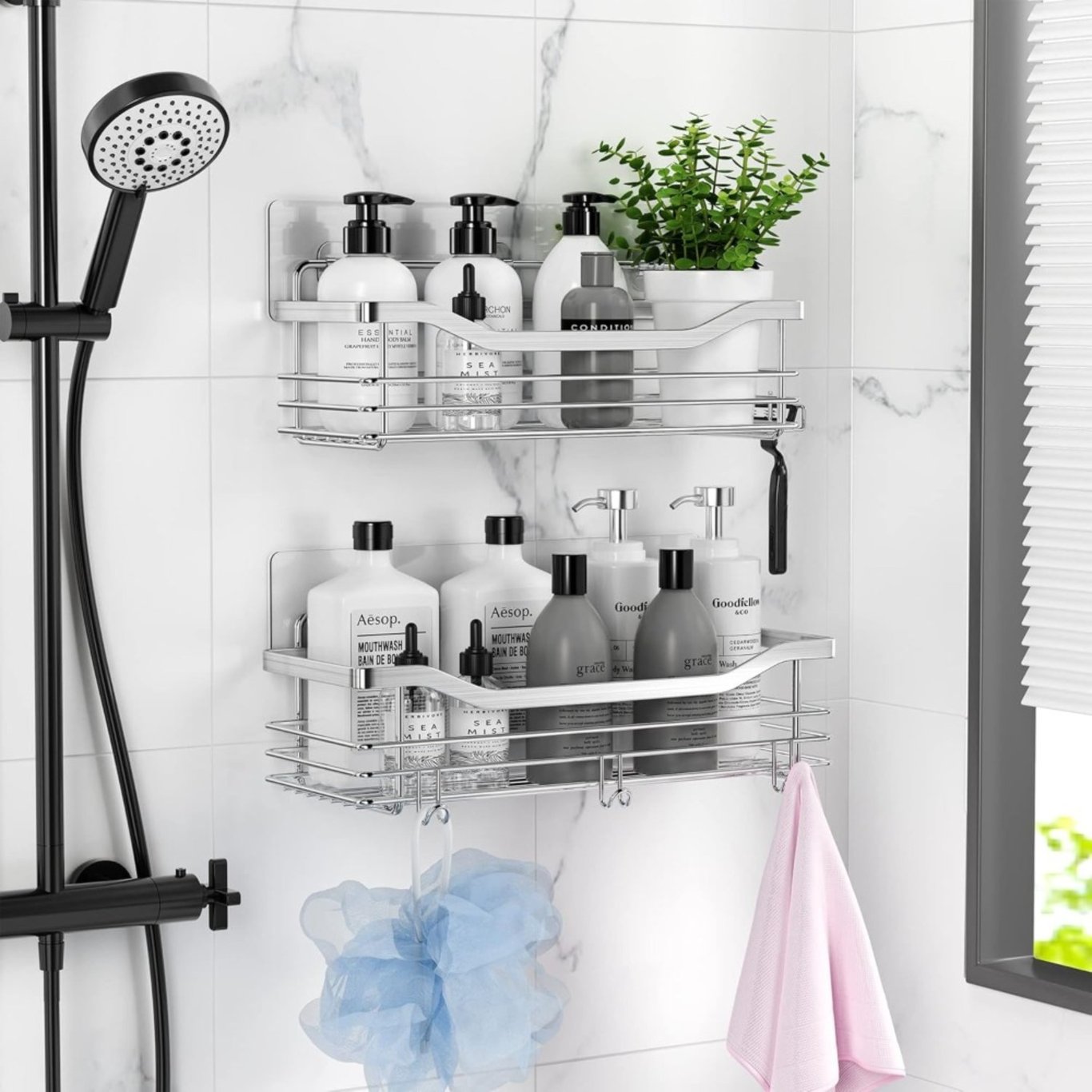 Set Of 2 Shower Shelves (No Drilling Required) - Stainless Steel Bathroom Shelves For The Shower & Bathroom Storage Products