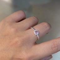 Pink Cushion Cut CZ Sterling Silver Ring | Halo Pave Twisted Band — view 6