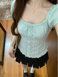 Ice-Blue Square-Neck Bubble-Sleeve T-Shirt | Cottagecore Style Top — view 10
