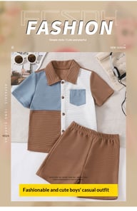 Boys Cartoon Print Waffle Knit T-Shirt & Shorts Set | Trendy Base Layer — view 8