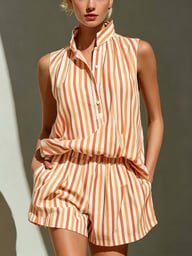 Sleeveless Striped Vest and Shorts Set | Casual Two-Piece Outfit — view 8