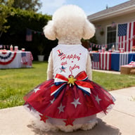 Patriotic Dog Tulle Dress | 4th of July Pet Outfit with Sparkly Stars — view 9