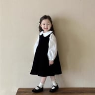 Children's Doll-collar Shirt And Black Vest Dress Set — view 4