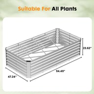 Two stacked galvanized raised garden beds showing modular assembly and internal support braces