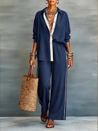 Women's Contrast-Color Casual Loose Pants Two-Piece Set | Comfy — view 4