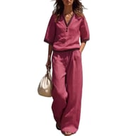 Cotton-Linen V-Neck Shirt & Pants Set | Casual Comfort — view 7