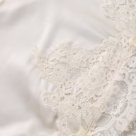 Off-White Ice-Silk Satin Lace-Trimmed Tie-Front Womens Pajama Set — view 12