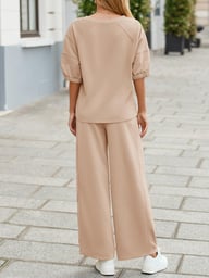 Women's 2 Piece Wide Leg Tracksuit Set | V Neck Casual Workout — view 10