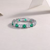 S925 Silver Platinum Eternity Ring | Green & White Gemstone Stackable — view 7