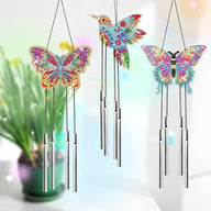 Butterfly Craft Kit, 4-Piece Diamond Painting Wind Chime Set With Colorful Stones & Bells, Creative Craft Supplies For School Projects & Art Class, Craft Kit For Kids' Desk Name Tags — view 3