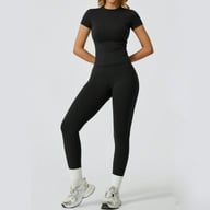Quick-Drying Yoga Outfit Set | Tight-Fitting Short-Sleeve Top & Long Leggings — view 12