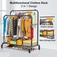 Heavy Duty Double Clothes Rail with Shoe Storage | Garment Display Stand — view 7