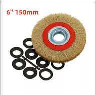 6-inch wire wheel grinder brush with black plastic reducers on white background