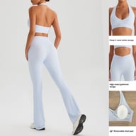 Light blue halter yoga sports bra and flared pants activewear set