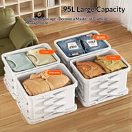 Foldable storage cabinet folded flat, compact 15cm profile for under-bed storage