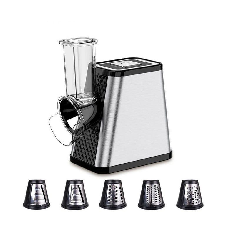 Electric slicer processing multiple vegetables for weekly meal prep containers