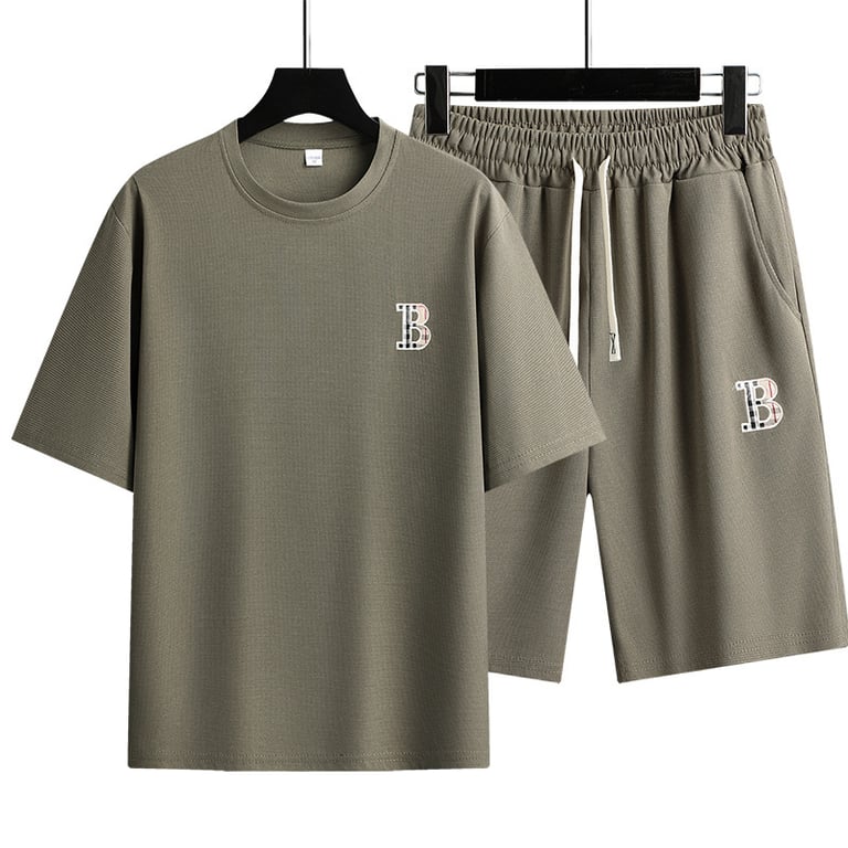 Men's casual set in navy and stone grey, versatile neutral colors