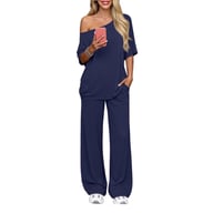 Off-Shoulder Loose Two-Piece Set | Wide-Leg Pants & Casual Top — view 13