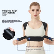 Woman wearing adjustable posture corrector showing shoulder-opening invisible design and straps