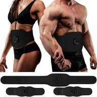 Couple using portable EMS waist belt for muscle toning and massage