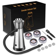 Smoke infuser set with wood chips, replacement filters, and cleaning tools included