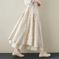 Japanese Linen Lace-Up Skirt | Mori Girl Aesthetic Tiered Design — view 2