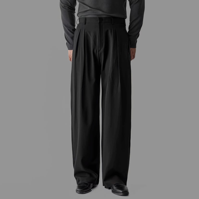 Double-Pleat Wide-Leg Casual Pants for Men | Relaxed Drape Fit