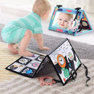 Foldable Funny Mirror Desk Calendar Baby Cloth Book | Sensory Tummy Time — view 1