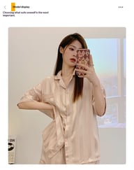Womens Summer High-End Ice Silk Short-Sleeve Pajama Set 3 Pieces — view 9
