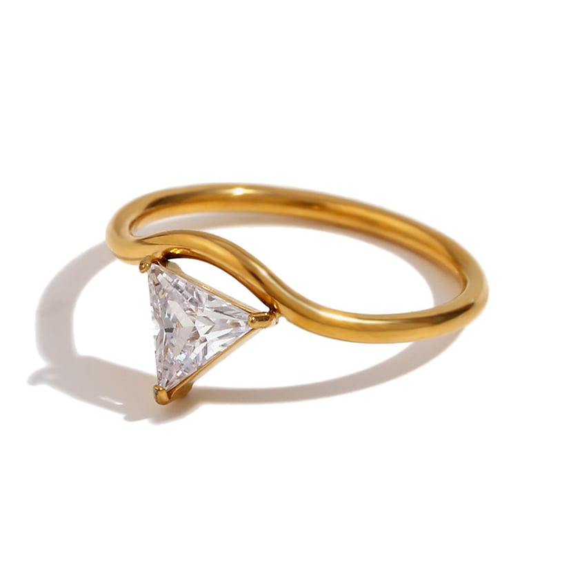 Geometric Zirconia Wave Ring Set | Gold Stainless Steel Band