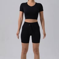 Women's Padded Running Bra & Ribbed Shorts Yoga Set | Quick-Dry — view 16