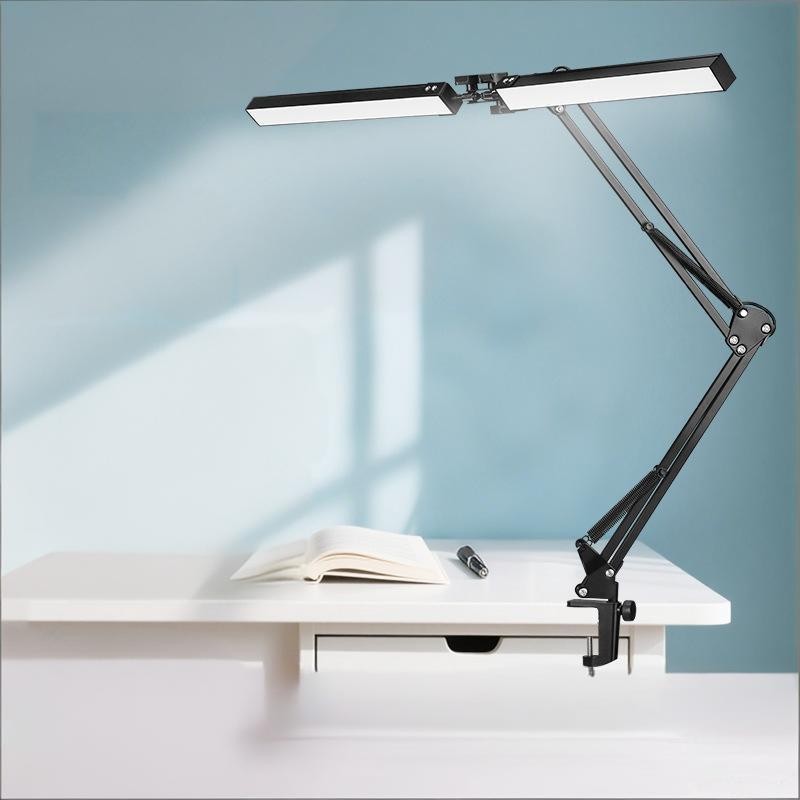 Double-Head LED Desk Lamp with Swing Arm Clamp | Dimmable