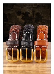Vintage Woven Vegetable-Tanned Leather Belt — view 10