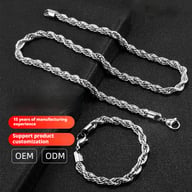 Stainless Steel Twisted Chain Necklace & Bracelet Set | Silver Gold — view 12