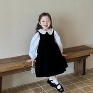 Children's Doll-collar Shirt And Black Vest Dress Set — view 9