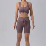 Women's Padded Running Bra & Ribbed Shorts Yoga Set | Quick-Dry — view 5