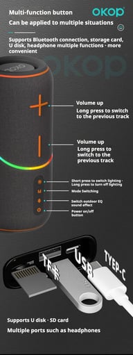 KP-806 Portable Bluetooth Speaker | Home & Kitchen Audio with RGB Lighting — view 17