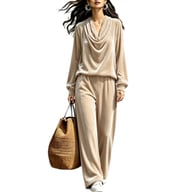 Womens Fallwinter New Drop-shoulder Top And Straight-leg Pants Set — view 1