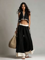 Casual Chic Sleeveless V-Neck Crop Top & Wide-Leg Pants Set — view 6
