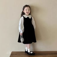 Children's Doll-collar Shirt And Black Vest Dress Set — view 3